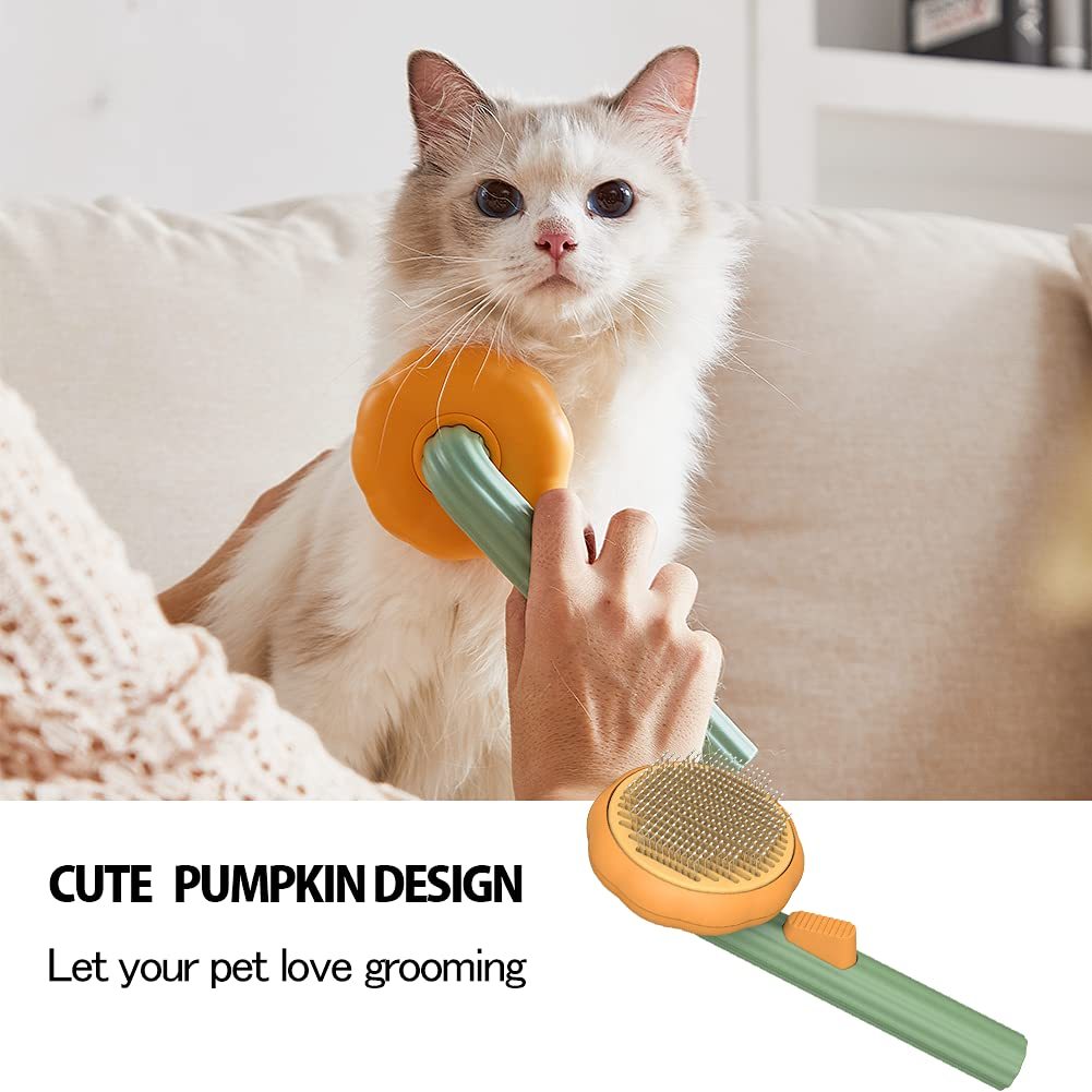"Pet Pumpkin Self-Cleaning Slicker Brush – Gentle Grooming Tool for Dogs, Cats, Puppies & Rabbits"
