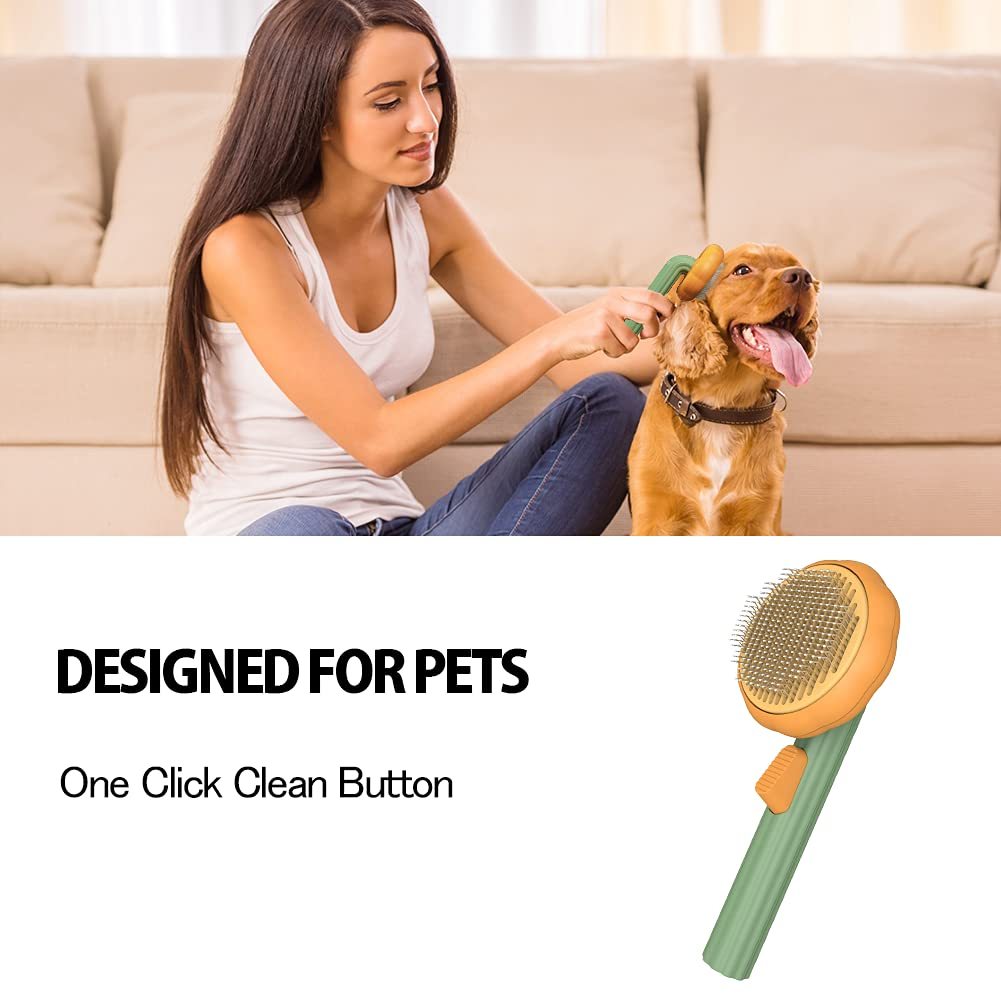 "Pet Pumpkin Self-Cleaning Slicker Brush – Gentle Grooming Tool for Dogs, Cats, Puppies & Rabbits"