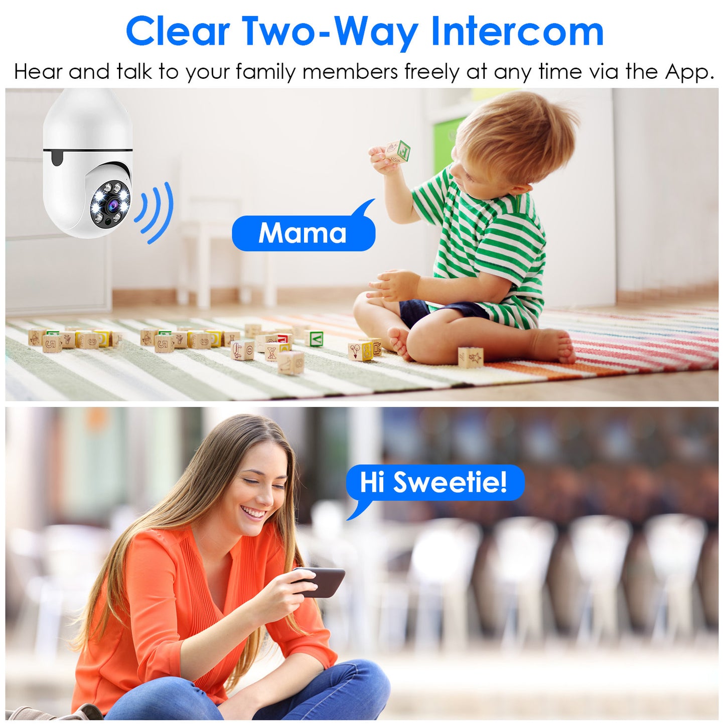 "E27 WiFi Bulb Camera 1080P FHD – Pan Tilt Security Camera with Two-Way Audio, Night Vision & Motion Detection"