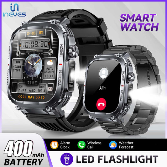 "INEYES S320B Smartwatch for Men & Women – Sport Modes, LED Flashlight, Wireless Call, 2.02-Inch HD Screen'