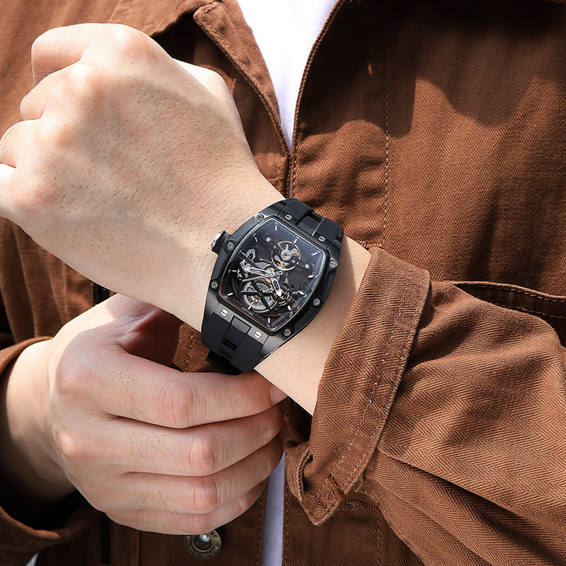 "Men's Stainless Steel Automatic Mechanical Watch – Hollow Shell Design"
