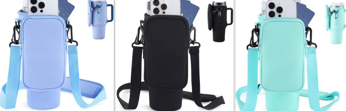"Slok Water Bottle Carrier Bag – Adjustable Strap Holder Compatible with 40oz Tumbler for Outdoor Walking, Hiking & Sports (Blue Purple)"
