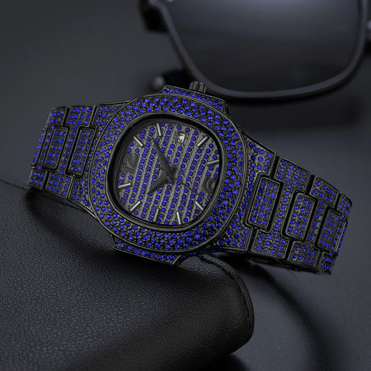 "Men’s Hip Hop Full Diamond Color Watch – Luxury Niche Style"
