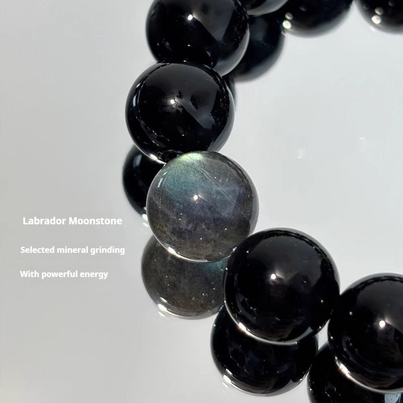 "Natural Silver Stone Bracelet with Vintage Obsidian & Neutral Crystal"