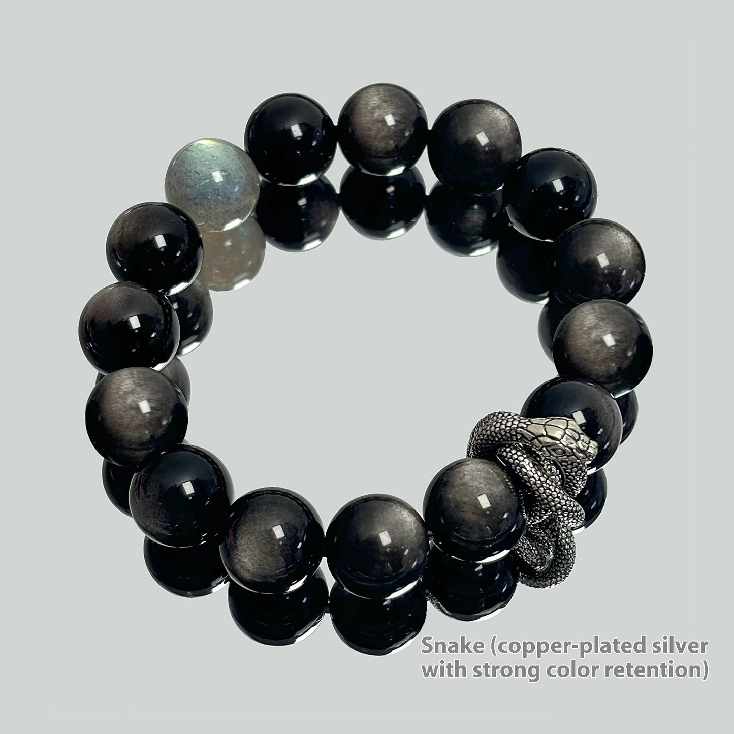 "Natural Silver Stone Bracelet with Vintage Obsidian & Neutral Crystal"