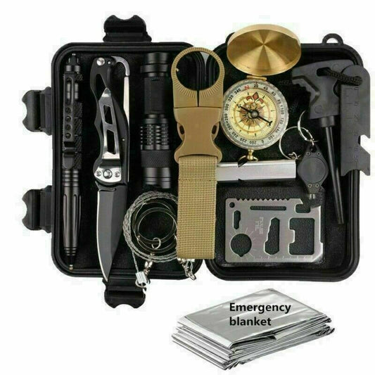 "14-in-1 Outdoor Emergency Survival Kit – Tactical Camping & Hiking Gear Set with Case"