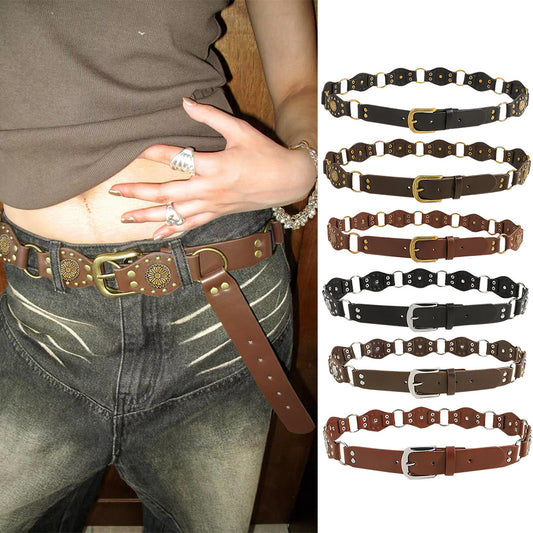 "Vintage Riveted Metal Buckle Belt – Punk Hip Hop Fashion for Men & Women"