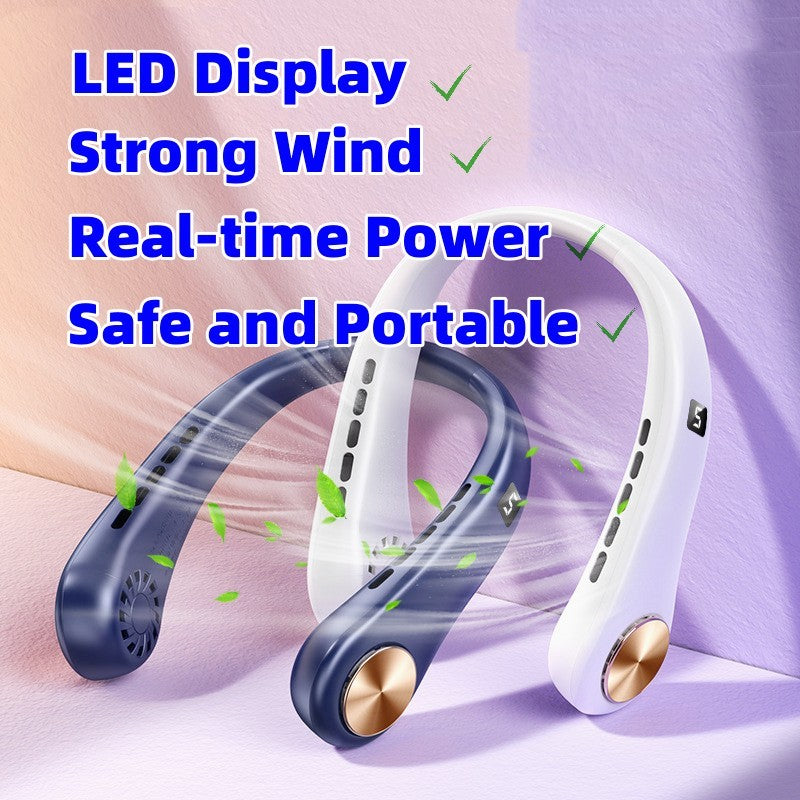 "Portable Bladeless Neck Fan – Rechargeable Hands-Free Air Cooler for Summer Sports & Travel"