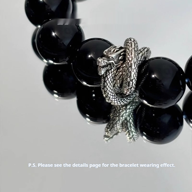 "Natural Silver Stone Bracelet with Vintage Obsidian & Neutral Crystal"