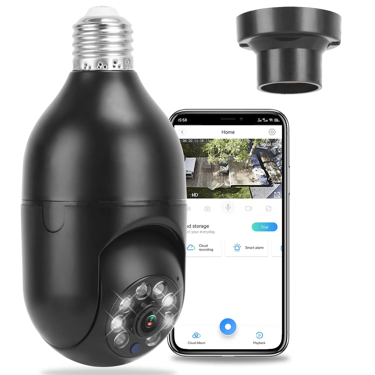 "E27 WiFi Bulb Camera 1080P FHD – Pan Tilt Security Camera with Two-Way Audio, Night Vision & Motion Detection"