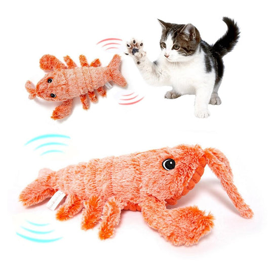 "Electric Jumping Shrimp Pet Toy – USB Rechargeable Simulation Lobster Plush for Cats"
