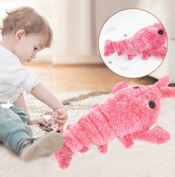 "Electric Jumping Shrimp Pet Toy – USB Rechargeable Simulation Lobster Plush for Cats"