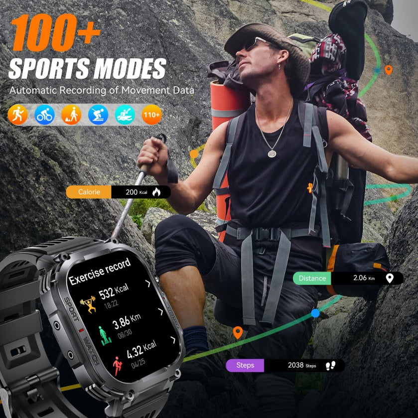 "INEYES S320B Smartwatch for Men & Women – Sport Modes, LED Flashlight, Wireless Call, 2.02-Inch HD Screen'