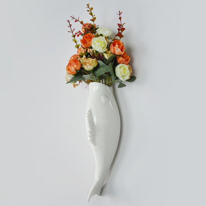 Simple Modern Creative Wall Ceramic Goldfish Vase Restaurant Mural Wall Hanging Three-Dimensional Wall Decoration