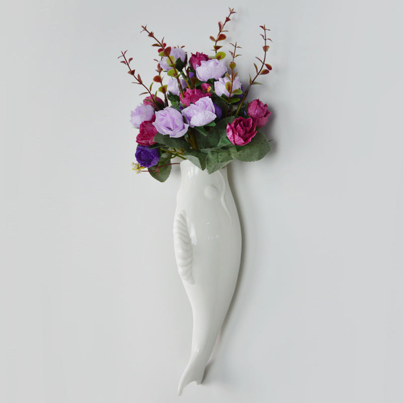 Simple Modern Creative Wall Ceramic Goldfish Vase Restaurant Mural Wall Hanging Three-Dimensional Wall Decoration