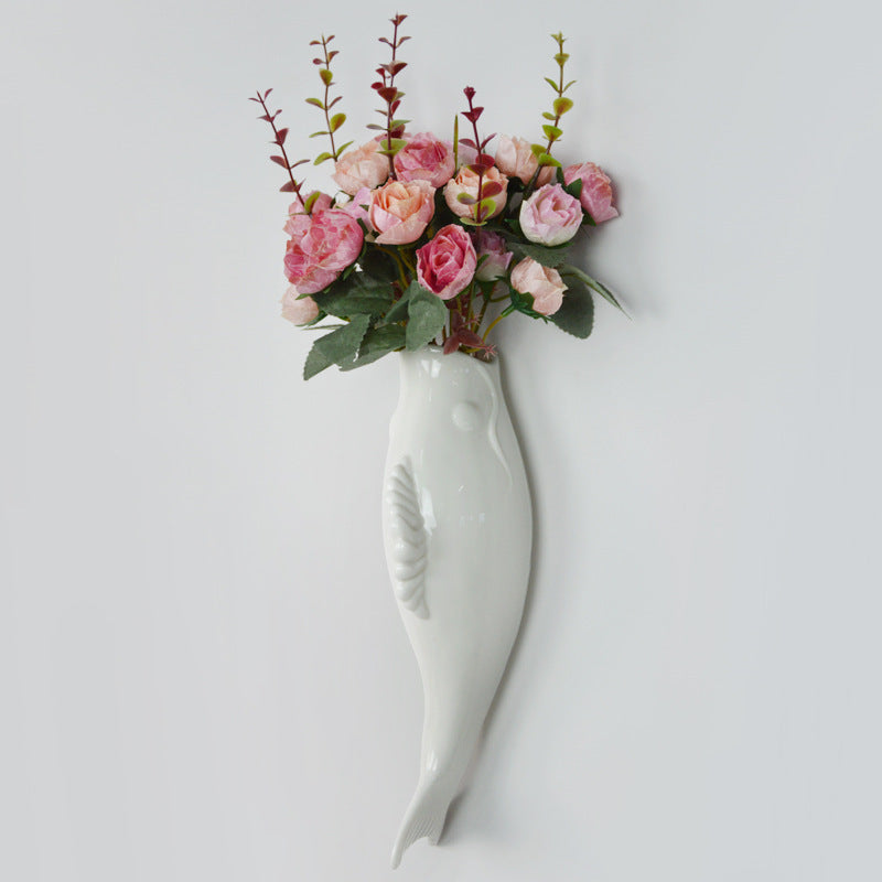 Simple Modern Creative Wall Ceramic Goldfish Vase Restaurant Mural Wall Hanging Three-Dimensional Wall Decoration