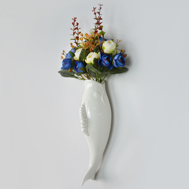 Simple Modern Creative Wall Ceramic Goldfish Vase Restaurant Mural Wall Hanging Three-Dimensional Wall Decoration