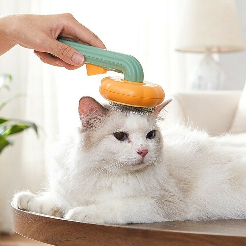 "Pet Pumpkin Self-Cleaning Slicker Brush – Gentle Grooming Tool for Dogs, Cats, Puppies & Rabbits"