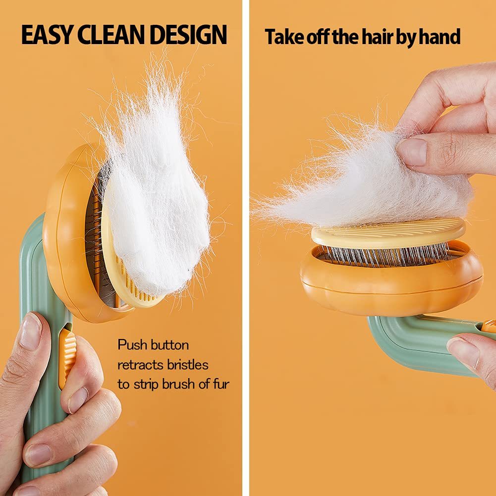 "Pet Pumpkin Self-Cleaning Slicker Brush – Gentle Grooming Tool for Dogs, Cats, Puppies & Rabbits"
