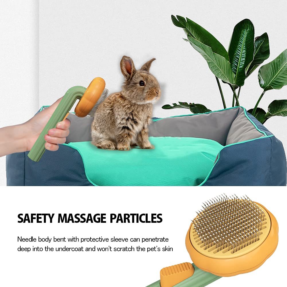 "Pet Pumpkin Self-Cleaning Slicker Brush – Gentle Grooming Tool for Dogs, Cats, Puppies & Rabbits"