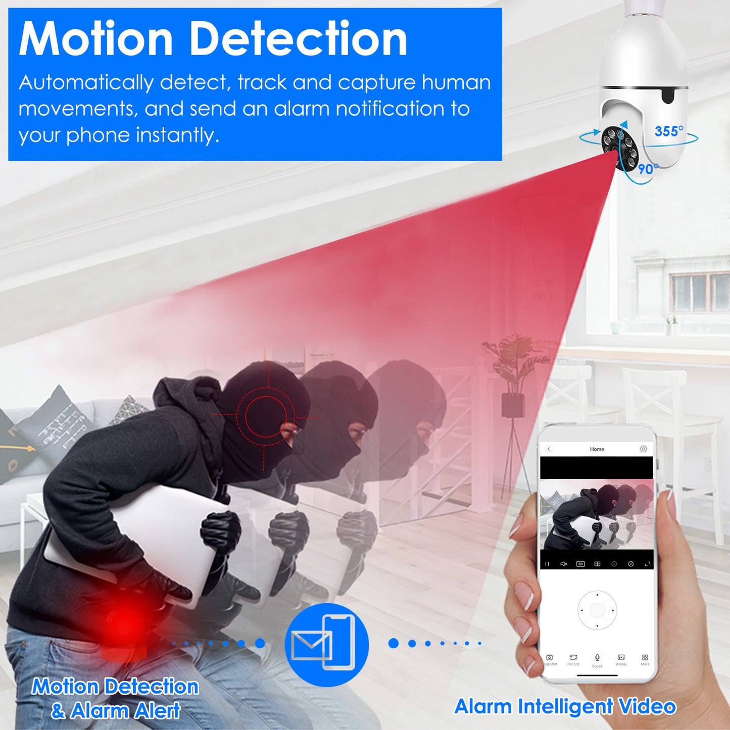 "E27 WiFi Bulb Camera 1080P FHD – Pan Tilt Security Camera with Two-Way Audio, Night Vision & Motion Detection"