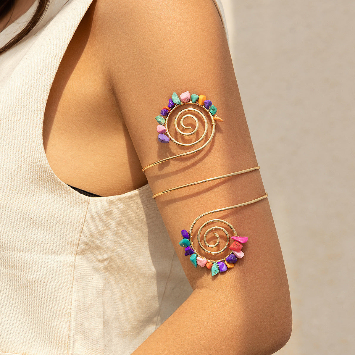 "Gravel Beaded Adjustable Opening Bracelet"