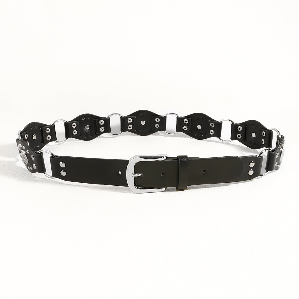 "Vintage Riveted Metal Buckle Belt – Punk Hip Hop Fashion for Men & Women"