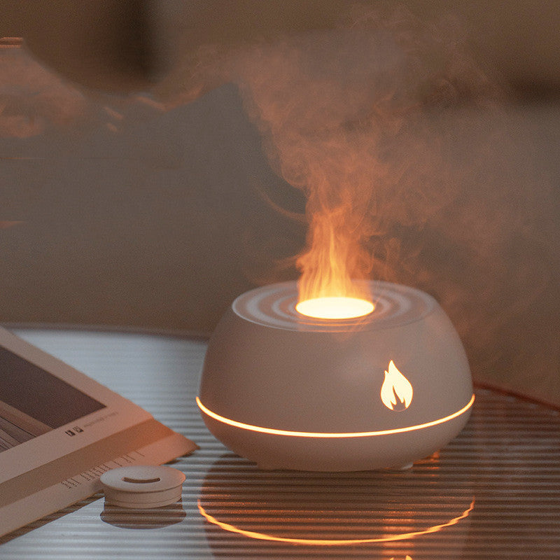 "Flame Humidifier & Aromatherapy Diffuser – 7-Color LED Light, 130ML USB Essential Oil Diffuser for Home & Room Fragrance"