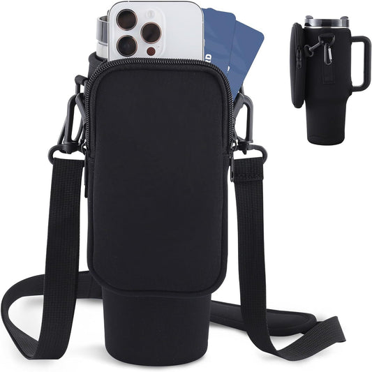 "Slok Water Bottle Carrier Bag – Adjustable Strap Holder Compatible with 40oz Tumbler for Outdoor Walking, Hiking & Sports (Blue Purple)"