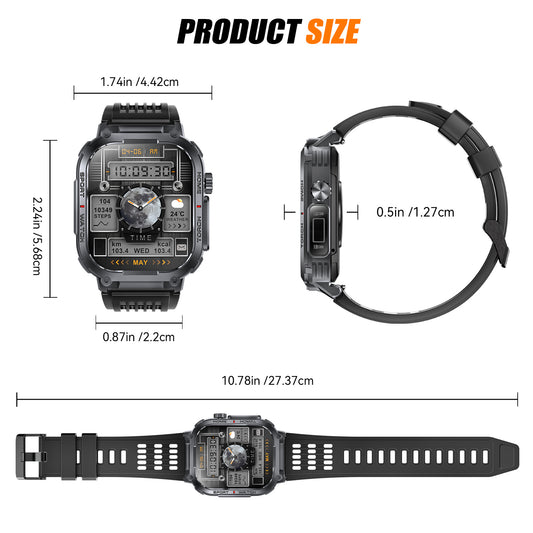 "INEYES S320B Smartwatch for Men & Women – Sport Modes, LED Flashlight, Wireless Call, 2.02-Inch HD Screen'
