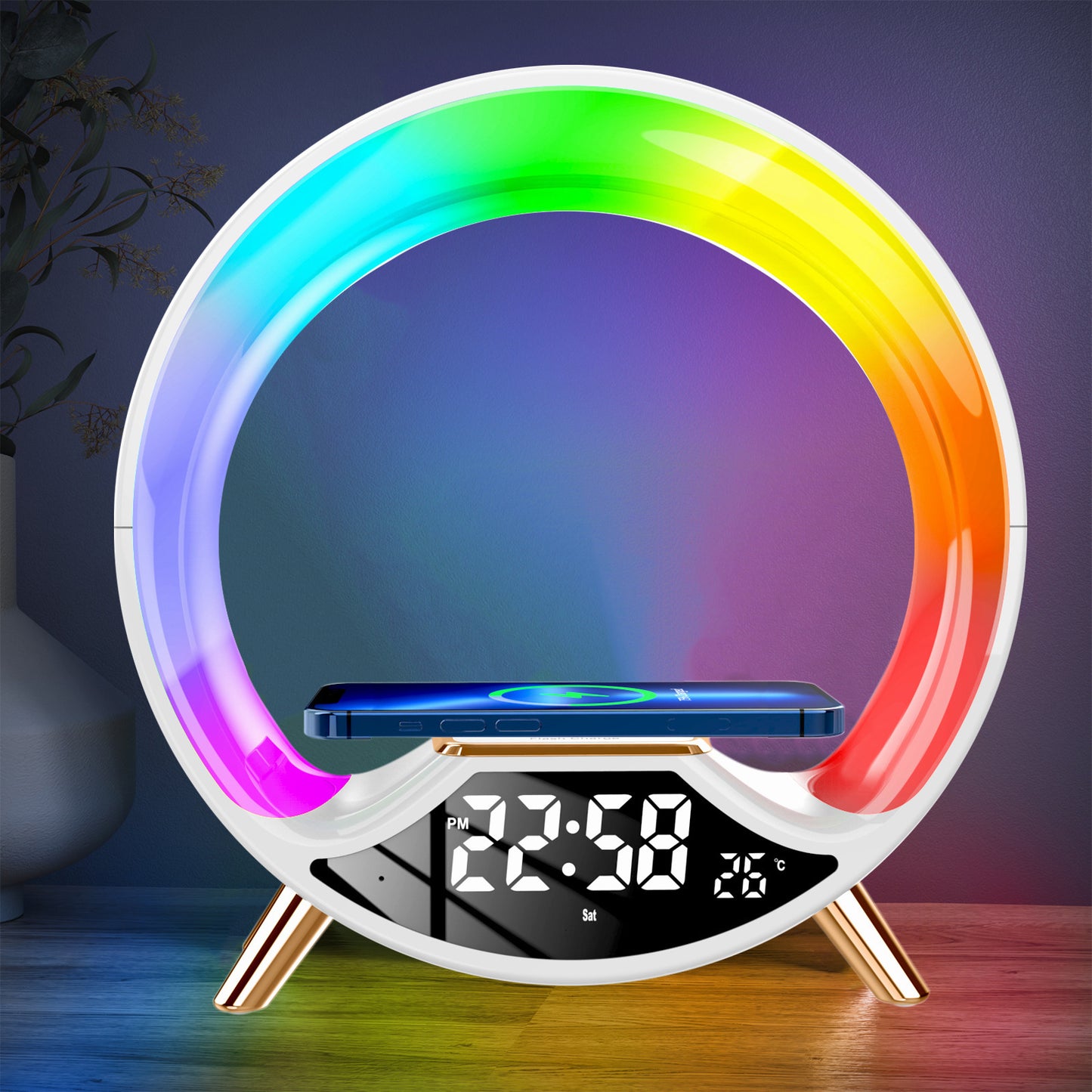 "O Light 3-in-1 Wireless Charging Station with Bluetooth Speaker & LED Night Light – Multifunctional Desk & Bedside Lamp"