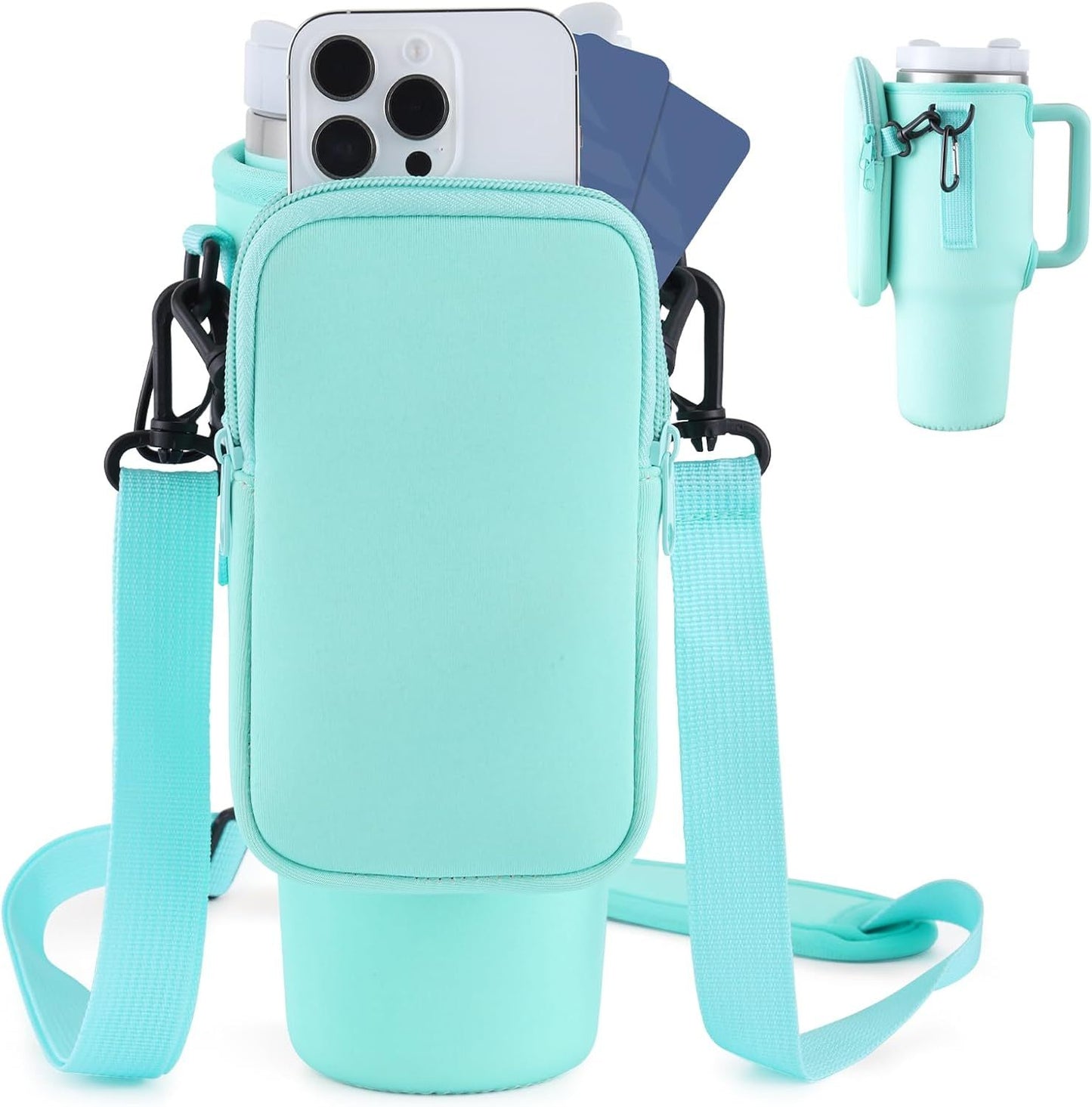"Slok Water Bottle Carrier Bag – Adjustable Strap Holder Compatible with 40oz Tumbler for Outdoor Walking, Hiking & Sports (Blue Purple)"