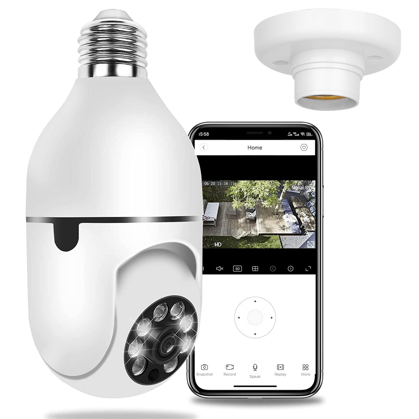 "E27 WiFi Bulb Camera 1080P FHD – Pan Tilt Security Camera with Two-Way Audio, Night Vision & Motion Detection"