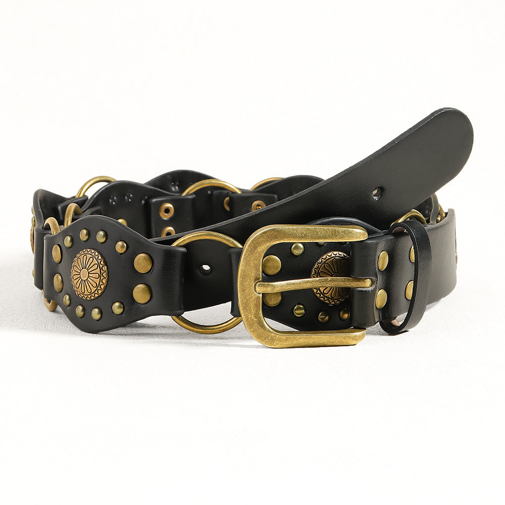 "Vintage Riveted Metal Buckle Belt – Punk Hip Hop Fashion for Men & Women"