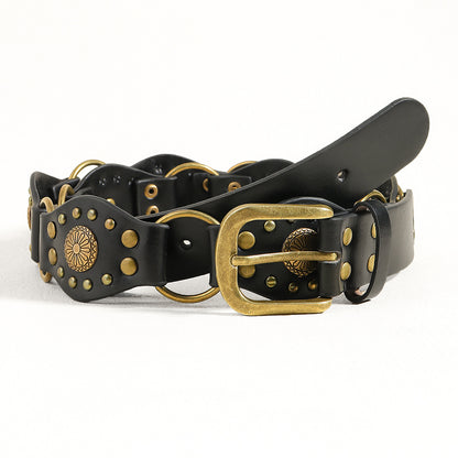 "Vintage Riveted Metal Buckle Belt – Punk Hip Hop Fashion for Men & Women"
