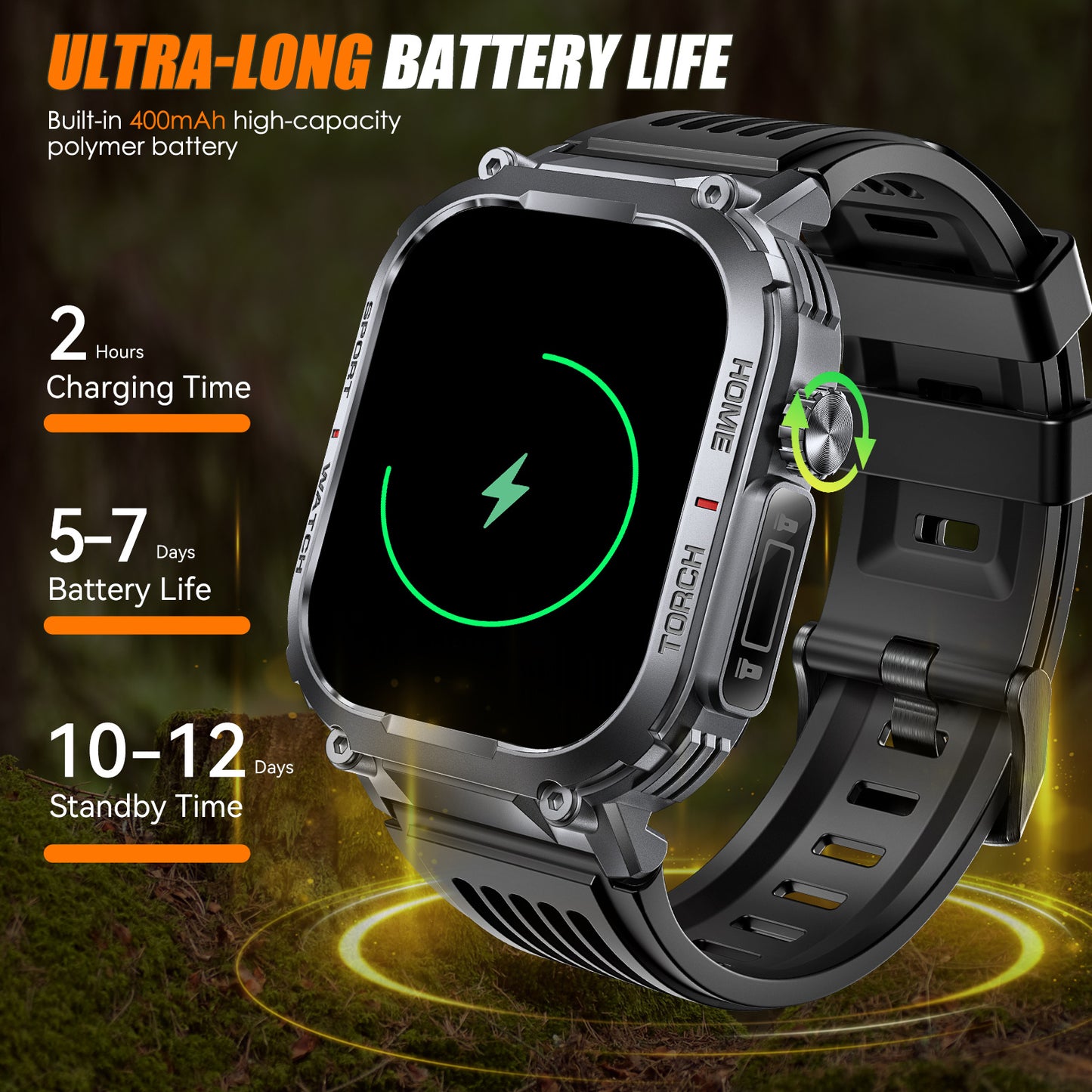 "INEYES S320B Smartwatch for Men & Women – Sport Modes, LED Flashlight, Wireless Call, 2.02-Inch HD Screen'