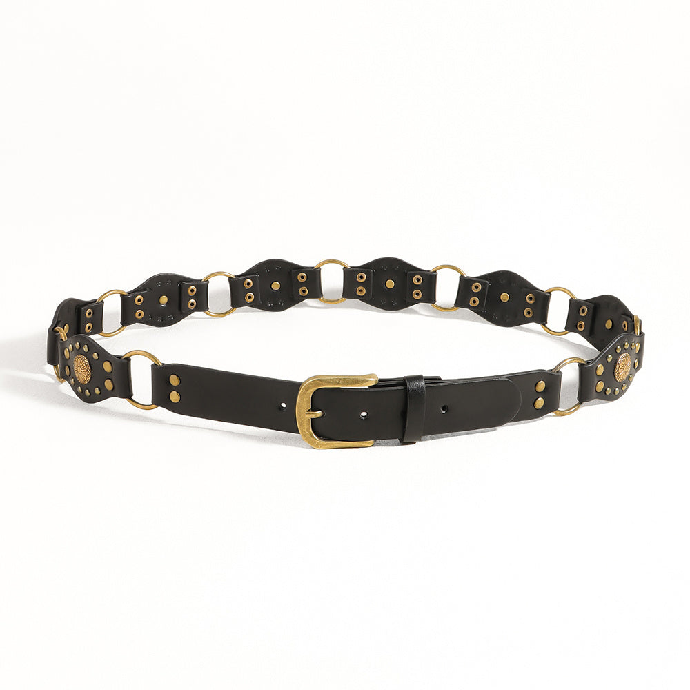"Vintage Riveted Metal Buckle Belt – Punk Hip Hop Fashion for Men & Women"