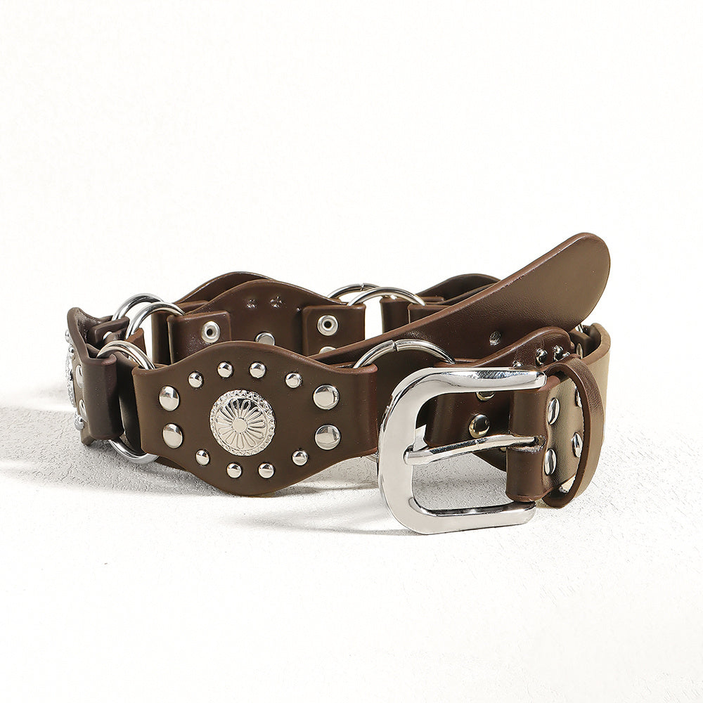 "Vintage Riveted Metal Buckle Belt – Punk Hip Hop Fashion for Men & Women"