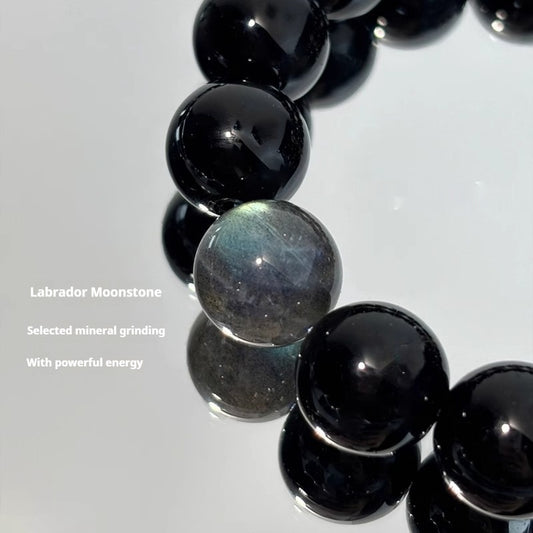 "Natural Silver Stone Bracelet with Vintage Obsidian & Neutral Crystal"