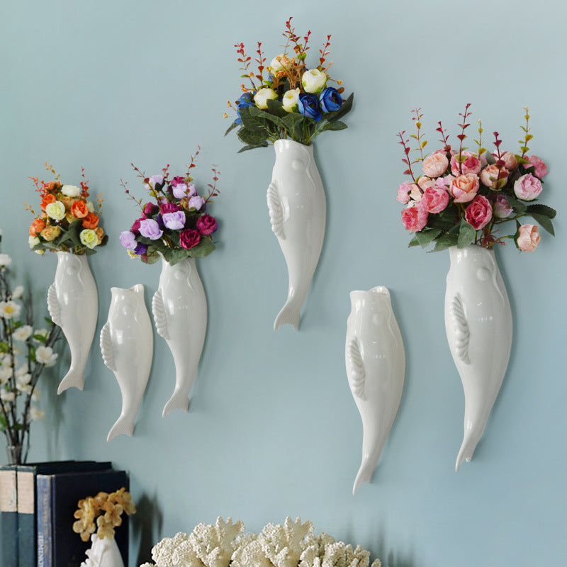 Simple Modern Creative Wall Ceramic Goldfish Vase Restaurant Mural Wall Hanging Three-Dimensional Wall Decoration