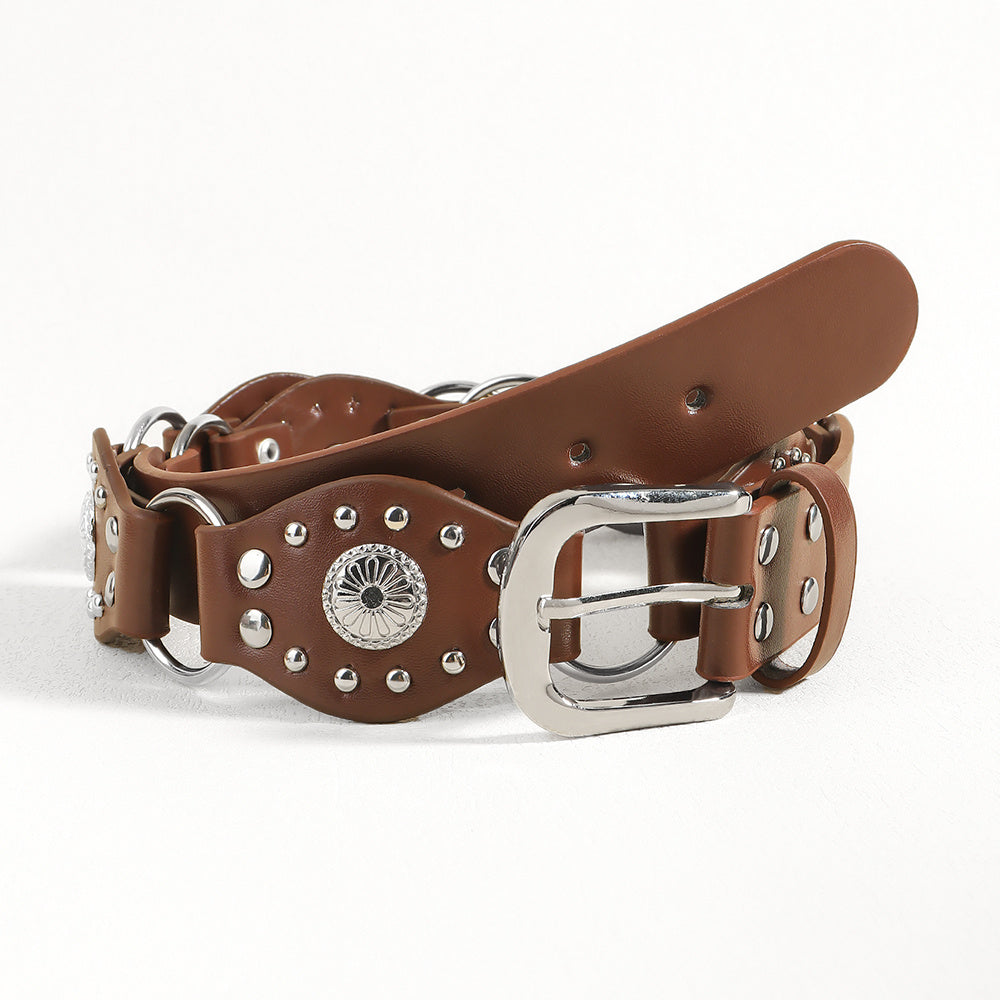 "Vintage Riveted Metal Buckle Belt – Punk Hip Hop Fashion for Men & Women"