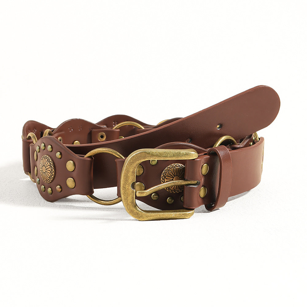 "Vintage Riveted Metal Buckle Belt – Punk Hip Hop Fashion for Men & Women"
