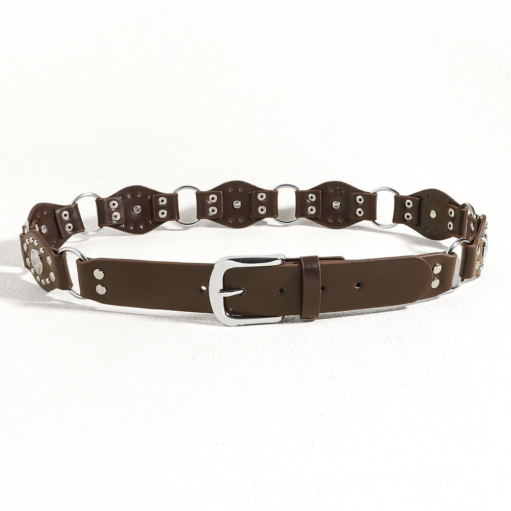 "Vintage Riveted Metal Buckle Belt – Punk Hip Hop Fashion for Men & Women"