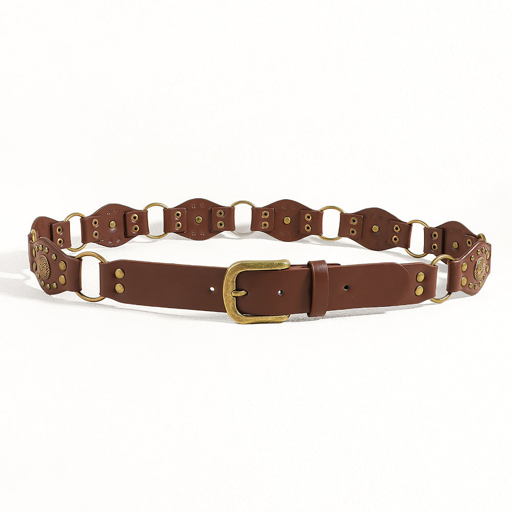 "Vintage Riveted Metal Buckle Belt – Punk Hip Hop Fashion for Men & Women"