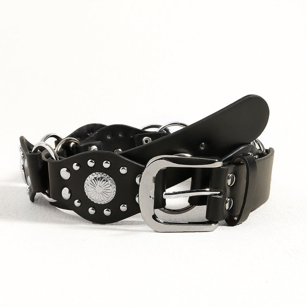 "Vintage Riveted Metal Buckle Belt – Punk Hip Hop Fashion for Men & Women"