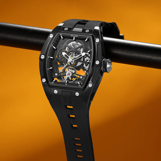 "Men's Stainless Steel Automatic Mechanical Watch – Hollow Shell Design"