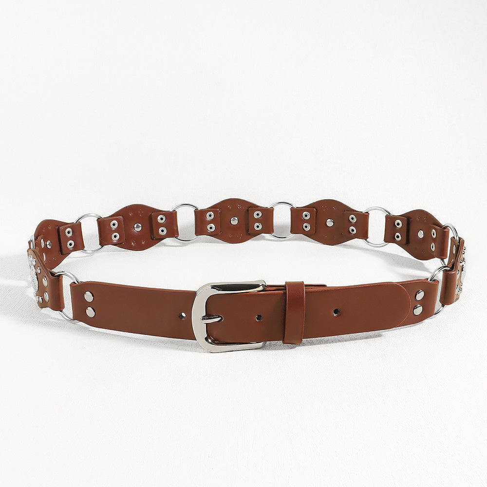 "Vintage Riveted Metal Buckle Belt – Punk Hip Hop Fashion for Men & Women"