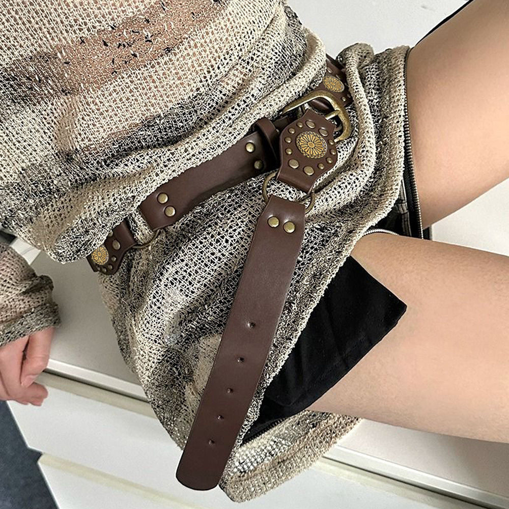 "Vintage Riveted Metal Buckle Belt – Punk Hip Hop Fashion for Men & Women"