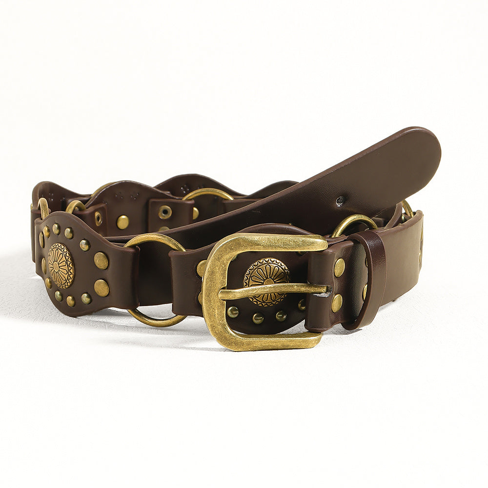 "Vintage Riveted Metal Buckle Belt – Punk Hip Hop Fashion for Men & Women"