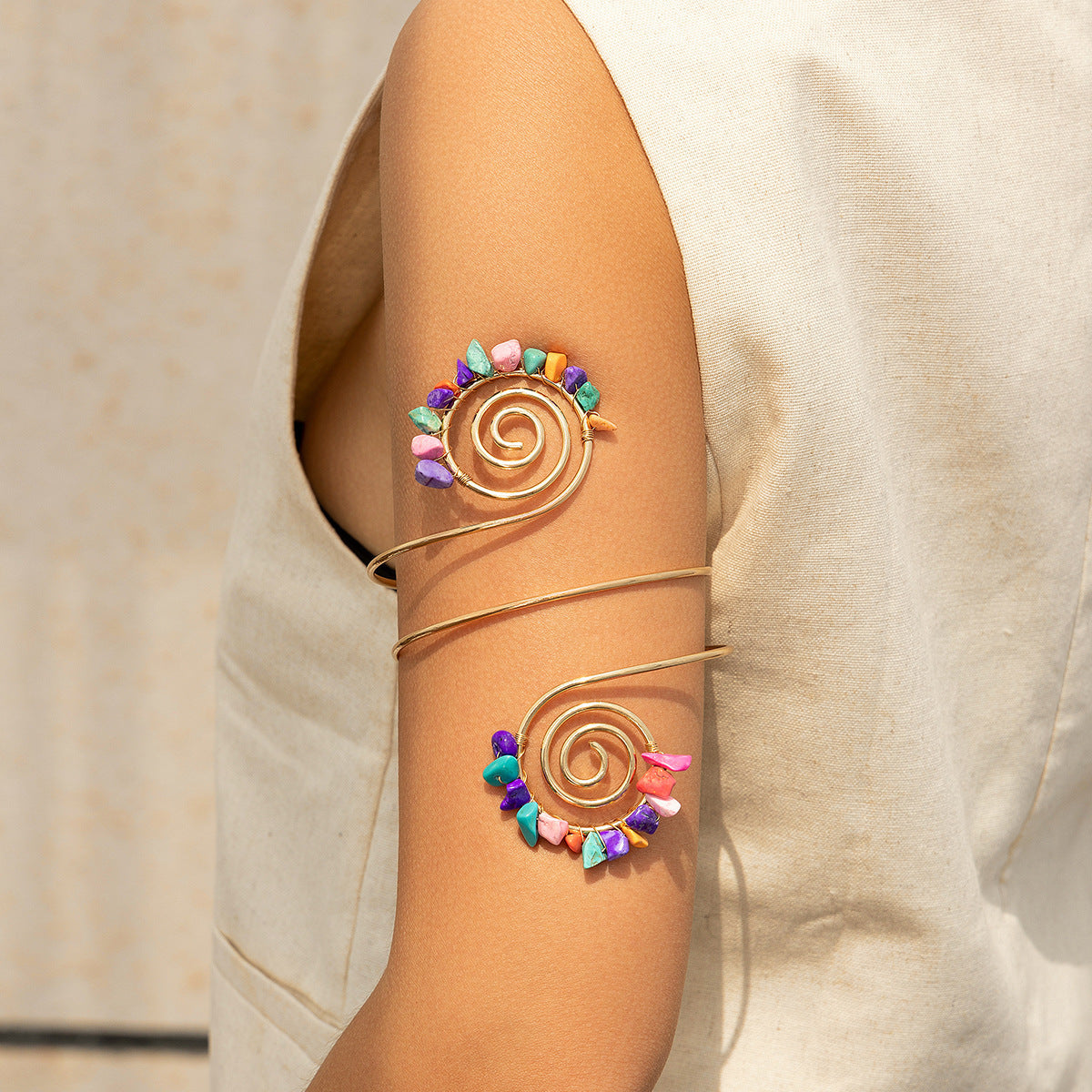 "Gravel Beaded Adjustable Opening Bracelet"